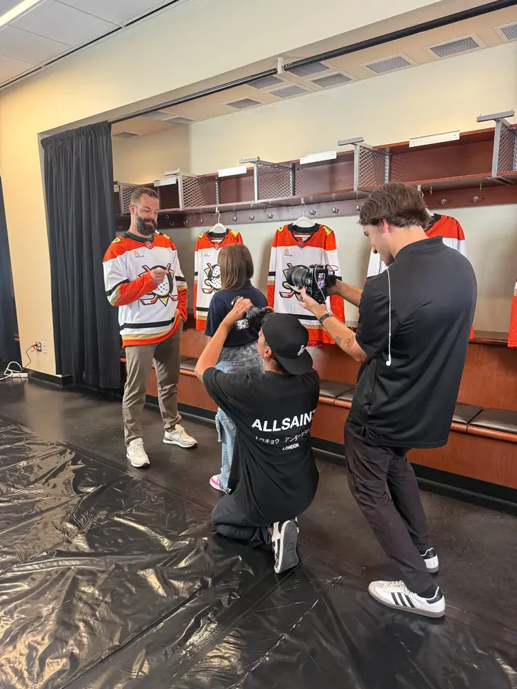 The Swimm crew filming the Anaheim Ducks shoot