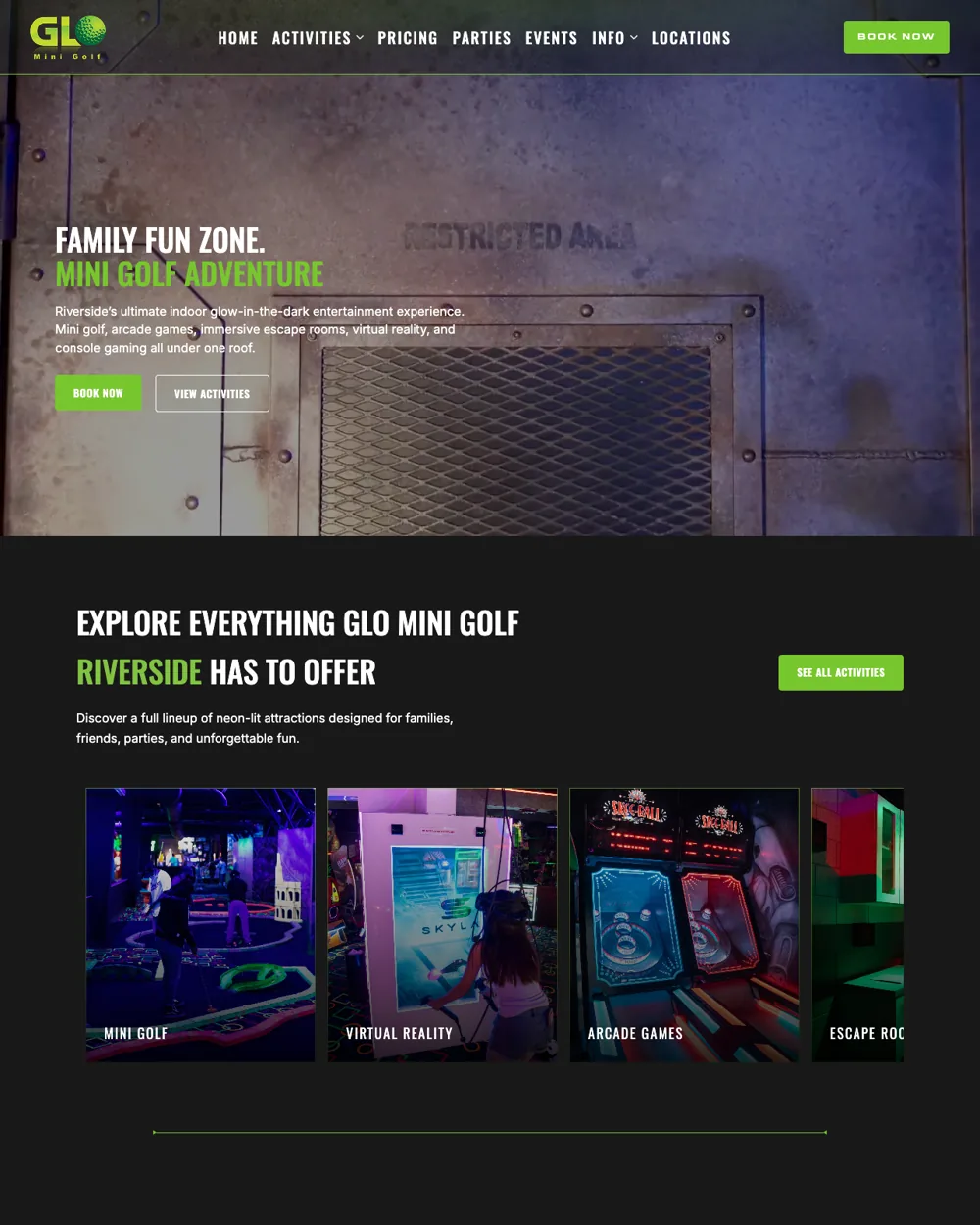 GLO Mini Golf website built by Swimm