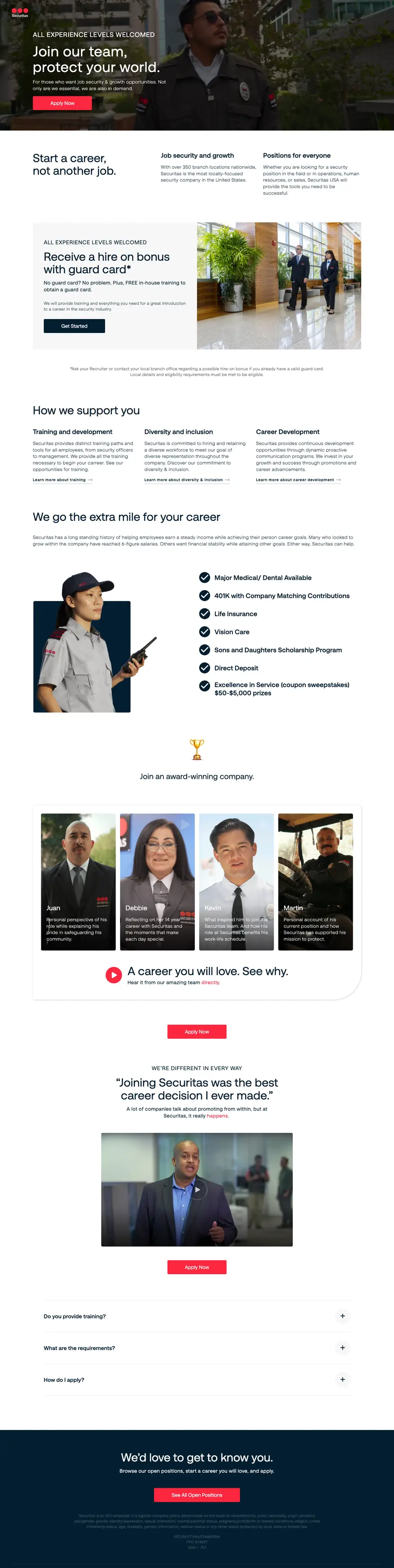 The full Securitas recruiting landing page Swimm designed